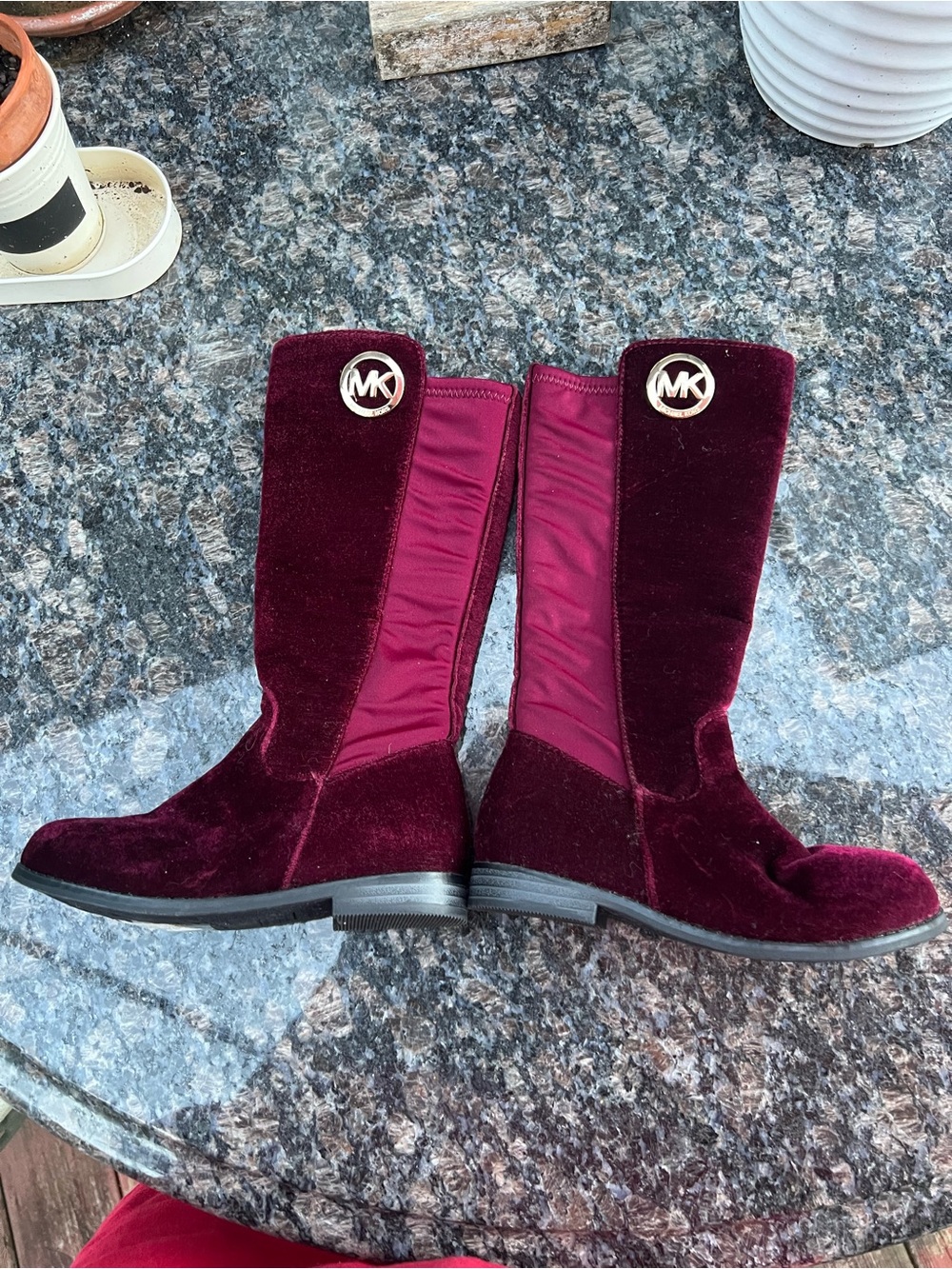 Michael Kors Girls Burgundy Velvet Mid-Calf Boots with MK Logo